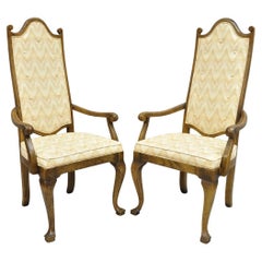 Vintage Italian Provincial Hollywood Regency Oak Wood Dining Arm Chairs - a Pair