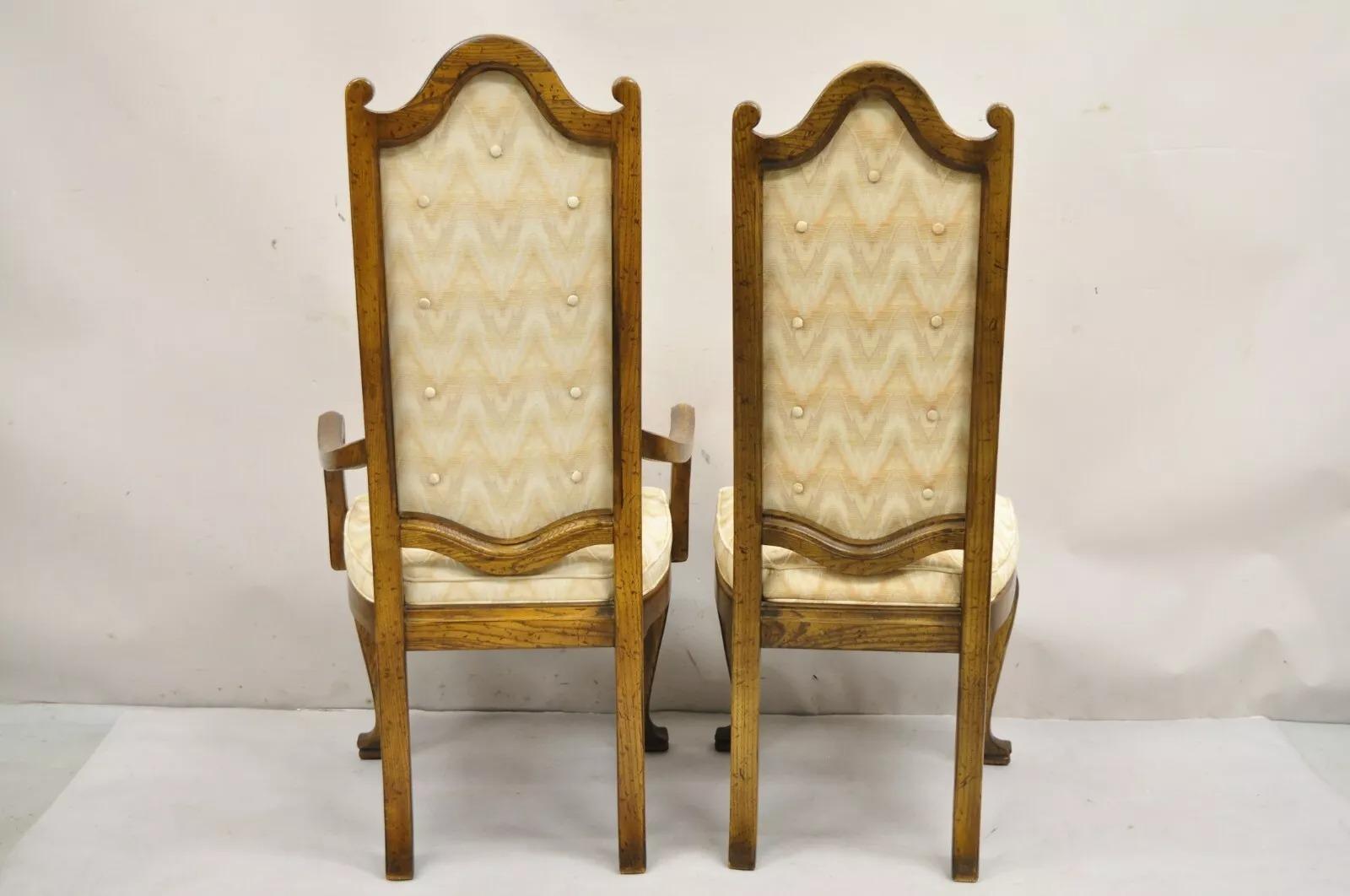 Vintage Italian Provincial Hollywood Regency Oak Wood Dining Chairs - Set of 8 5