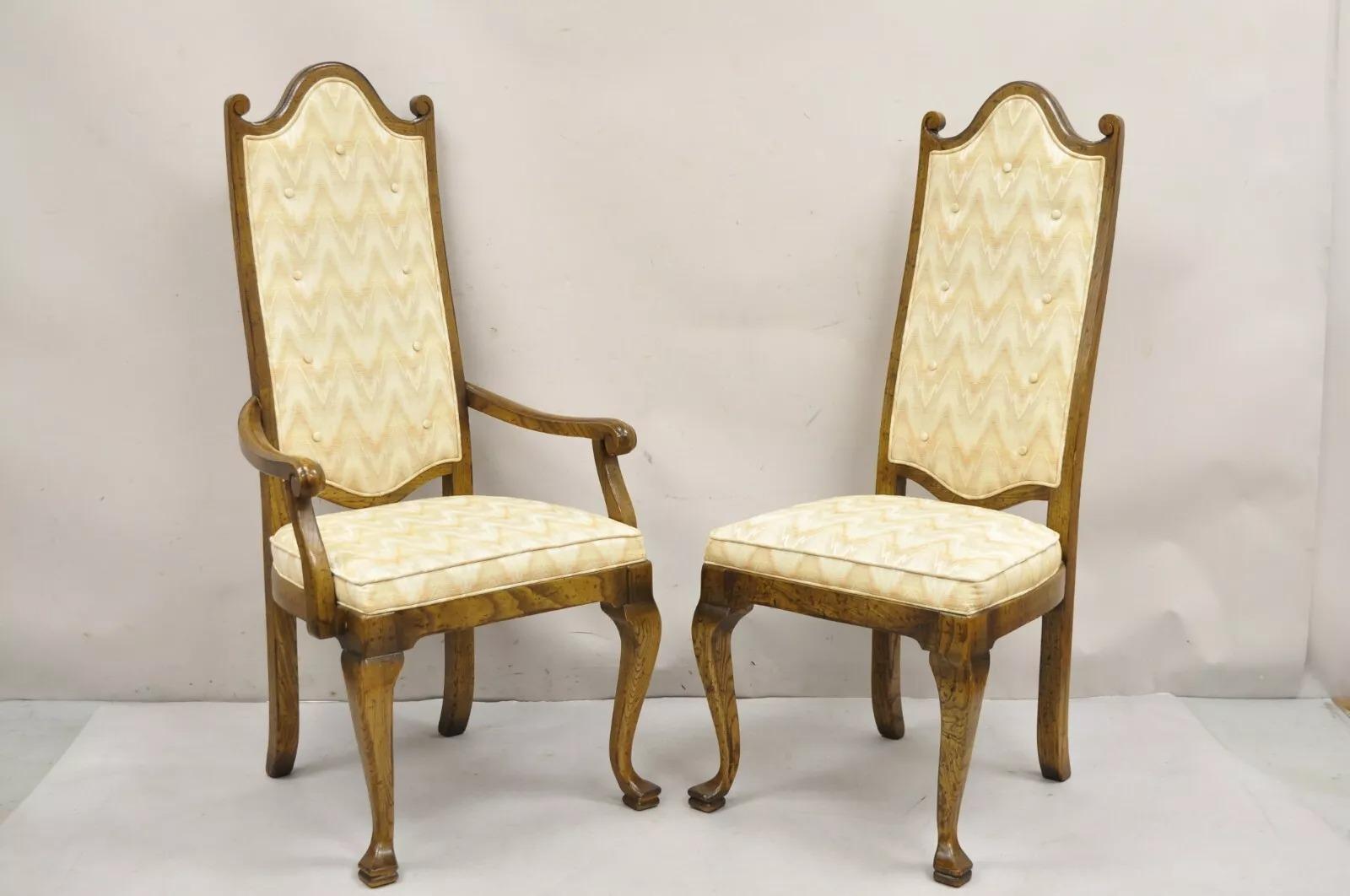 Vintage Italian Provincial Hollywood Regency Oak Wood Dining Chairs - Set of 8 6