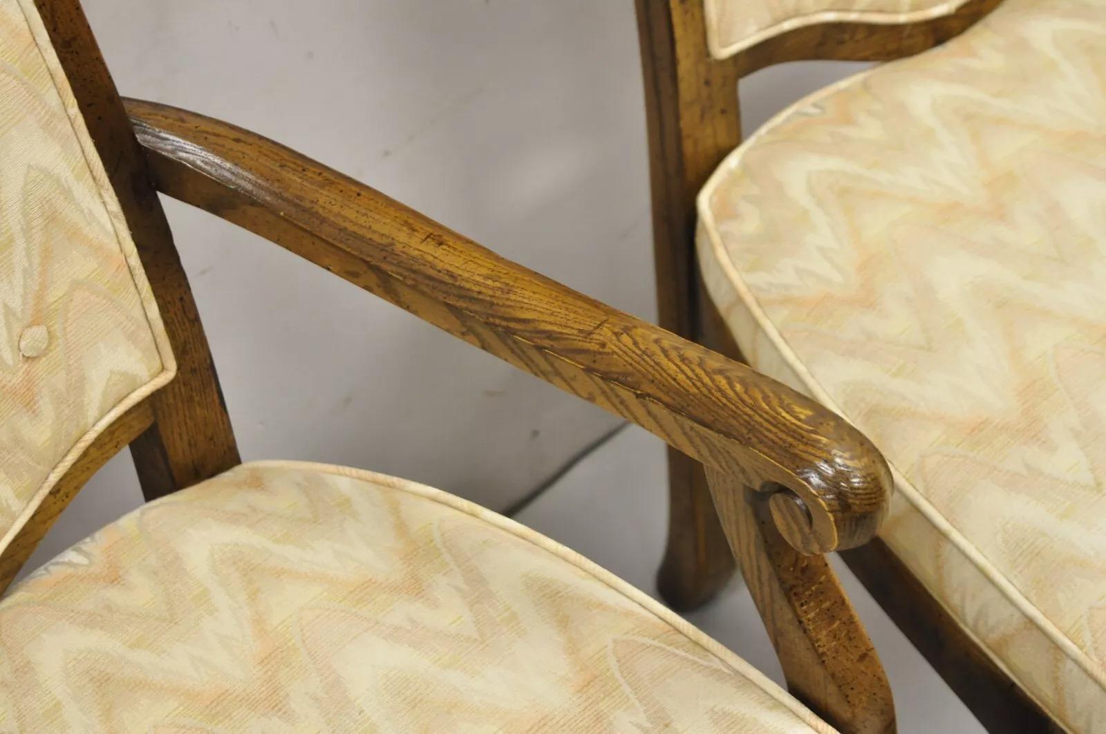 20th Century Vintage Italian Provincial Hollywood Regency Oak Wood Dining Chairs - Set of 8