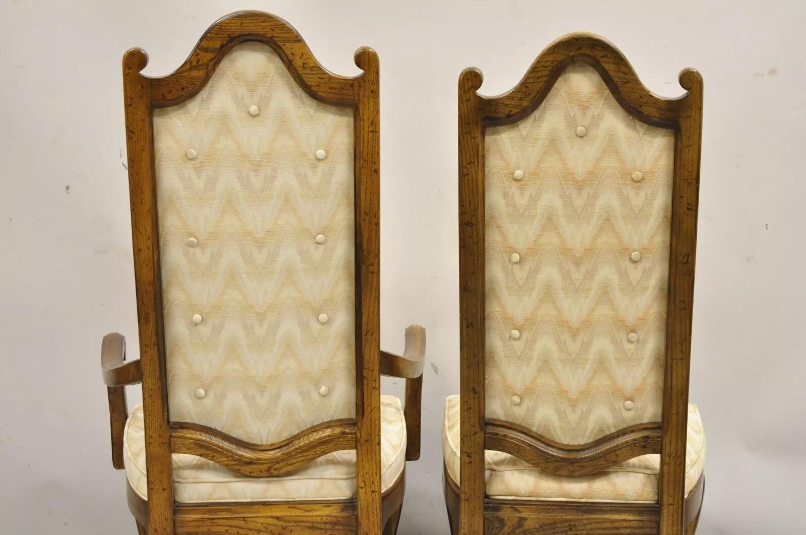 Vintage Italian Provincial Hollywood Regency Oak Wood Dining Chairs - Set of 8 2
