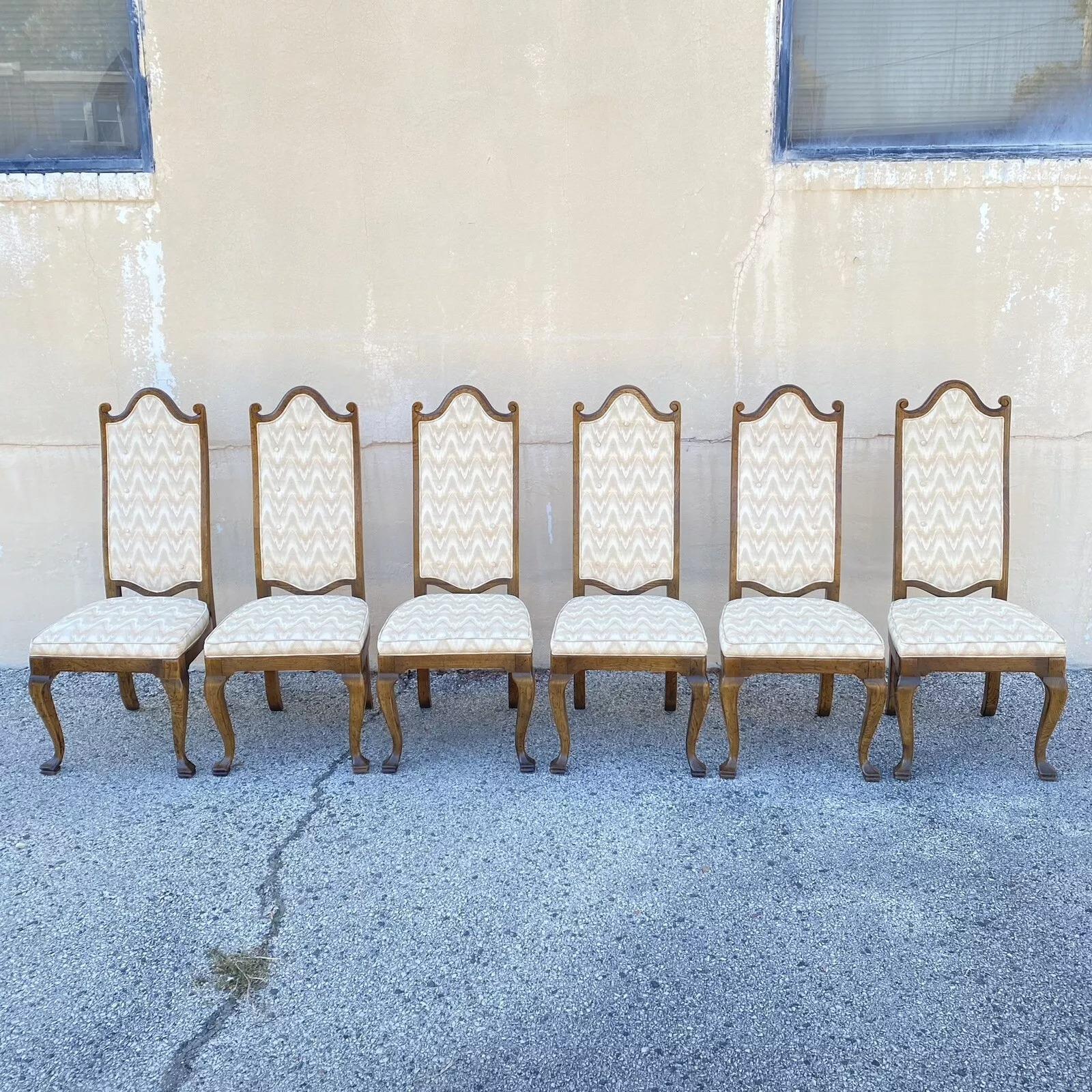 Vintage Italian Provincial Hollywood Regency Oak Wood Dining Chairs - Set of 8 4