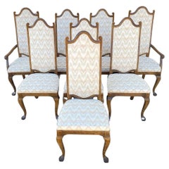 Vintage Italian Provincial Hollywood Regency Oak Wood Dining Chairs - Set of 8