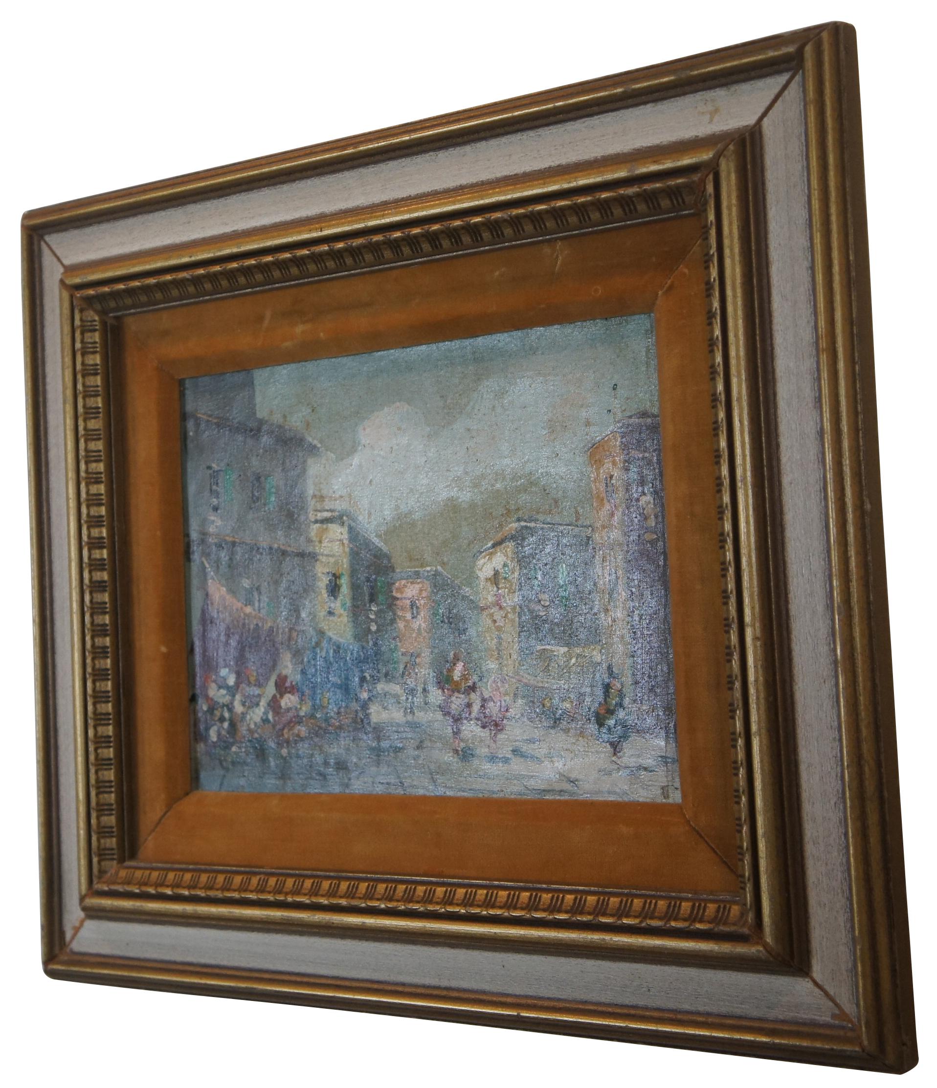 Expressionniste Vintage - Paysage urbain provincial italien impressionniste - Peinture à l'huile originale