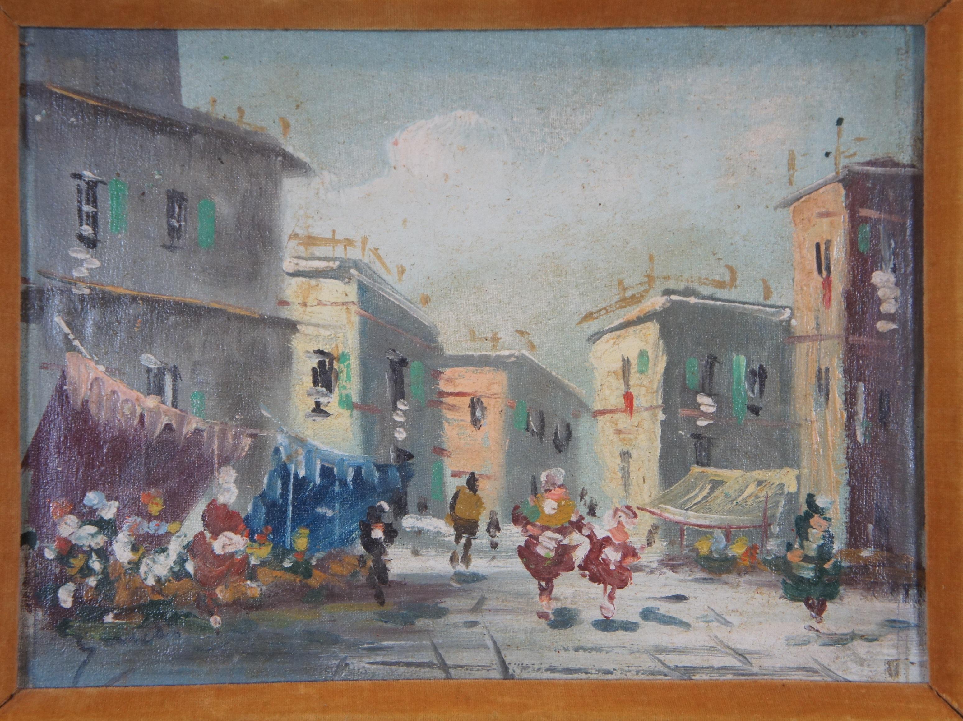 Vintage - Paysage urbain provincial italien impressionniste - Peinture à l'huile originale Bon état à Dayton, OH