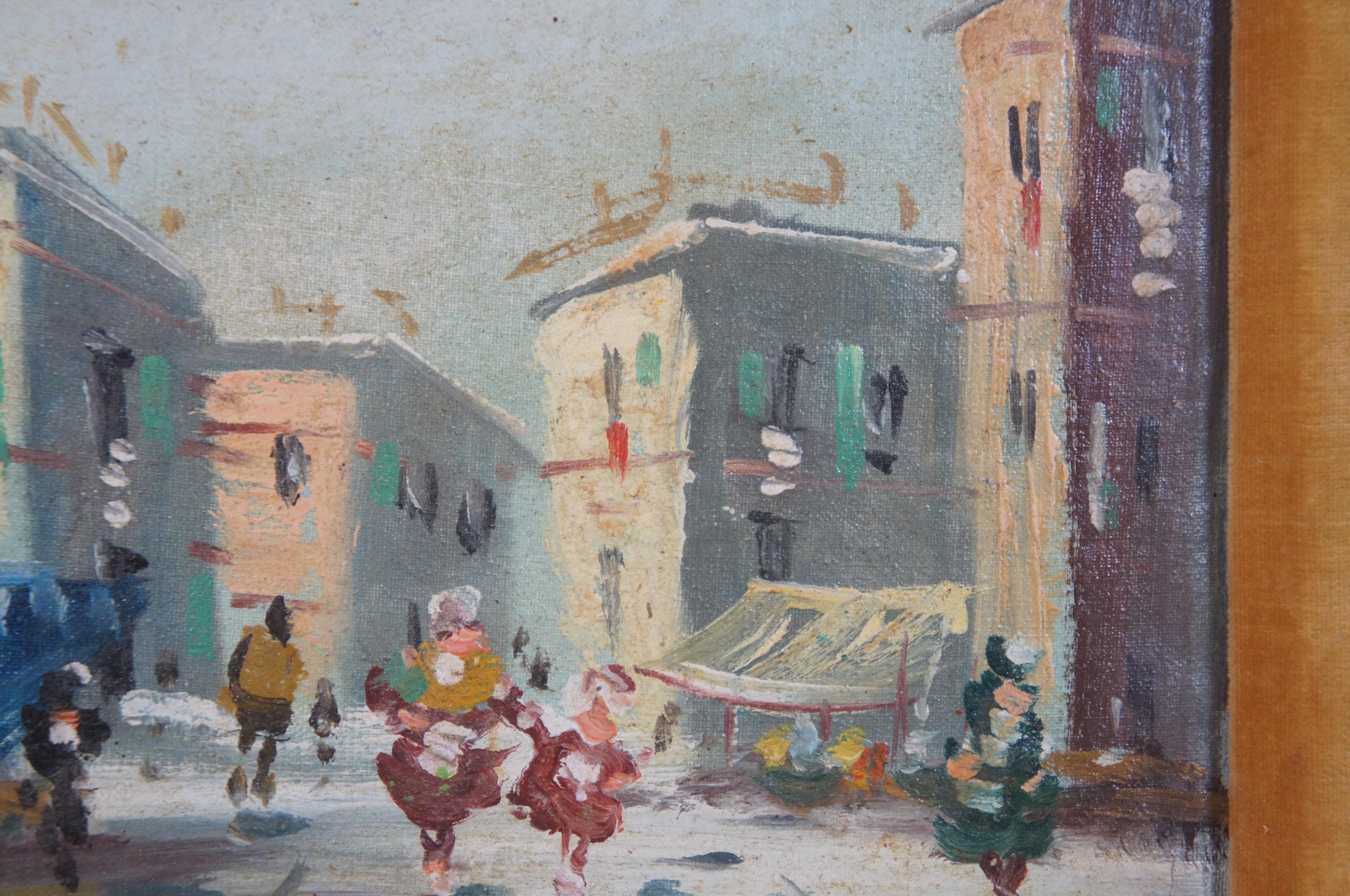 Vintage - Paysage urbain provincial italien impressionniste - Peinture à l'huile originale 2
