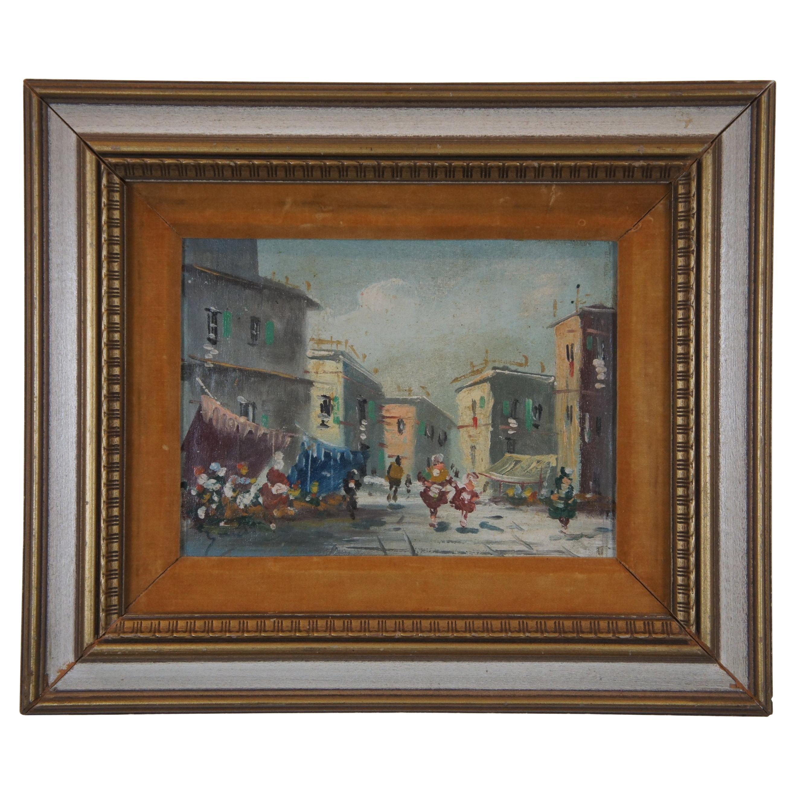 Vintage - Paysage urbain provincial italien impressionniste - Peinture à l'huile originale