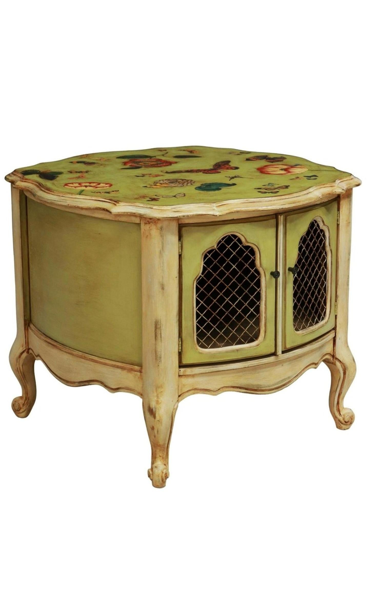 Hand-Painted Vintage Italian Provincial Painted Decoupage End Table  For Sale