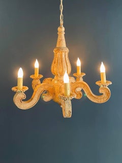 Vintage Italian Provincial Style Painted Carved Wood Chandelier