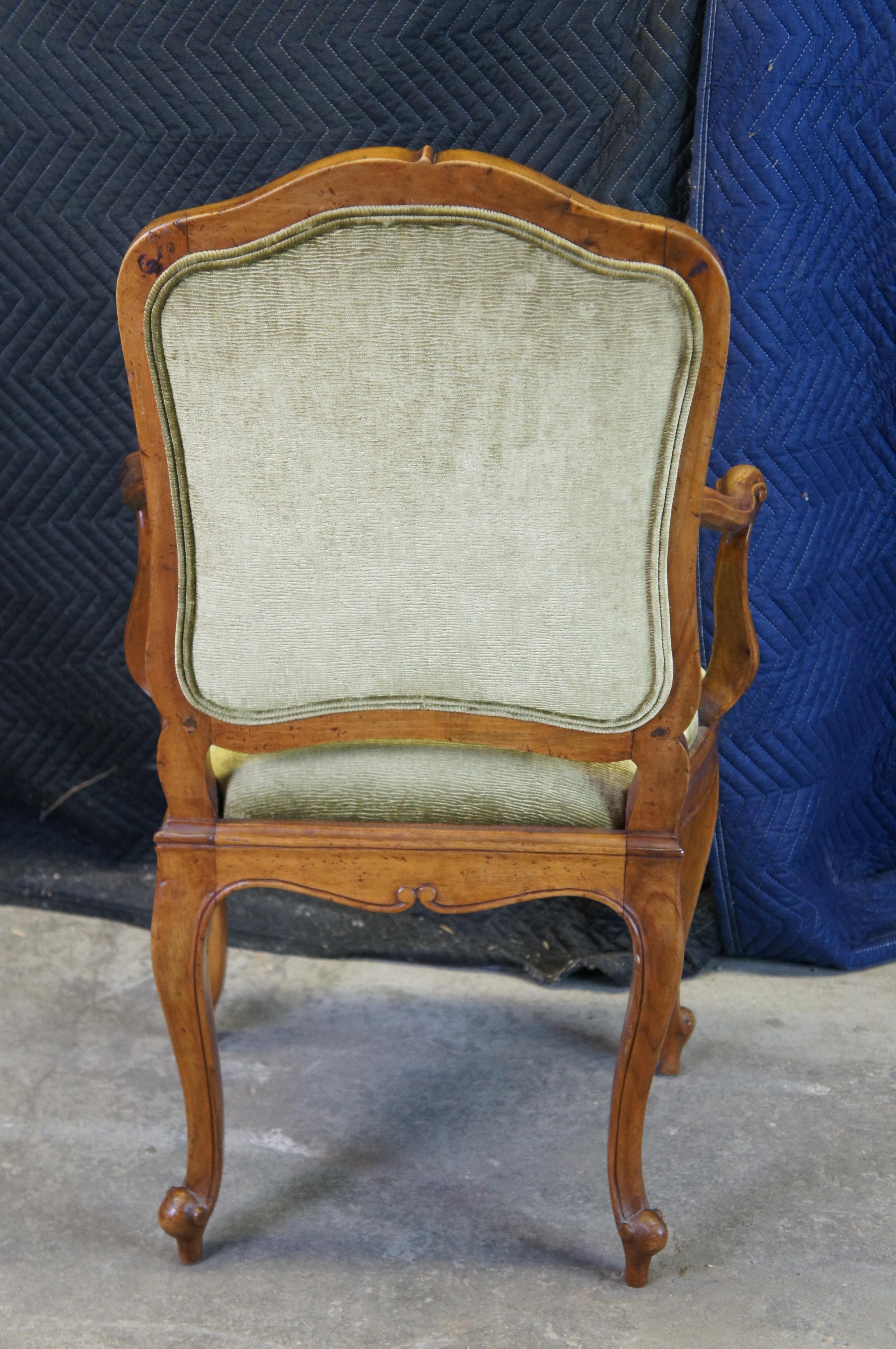 Vintage Italian Provincial Tuscan Carved Walnut Velvet Dining Library Armchairs 3