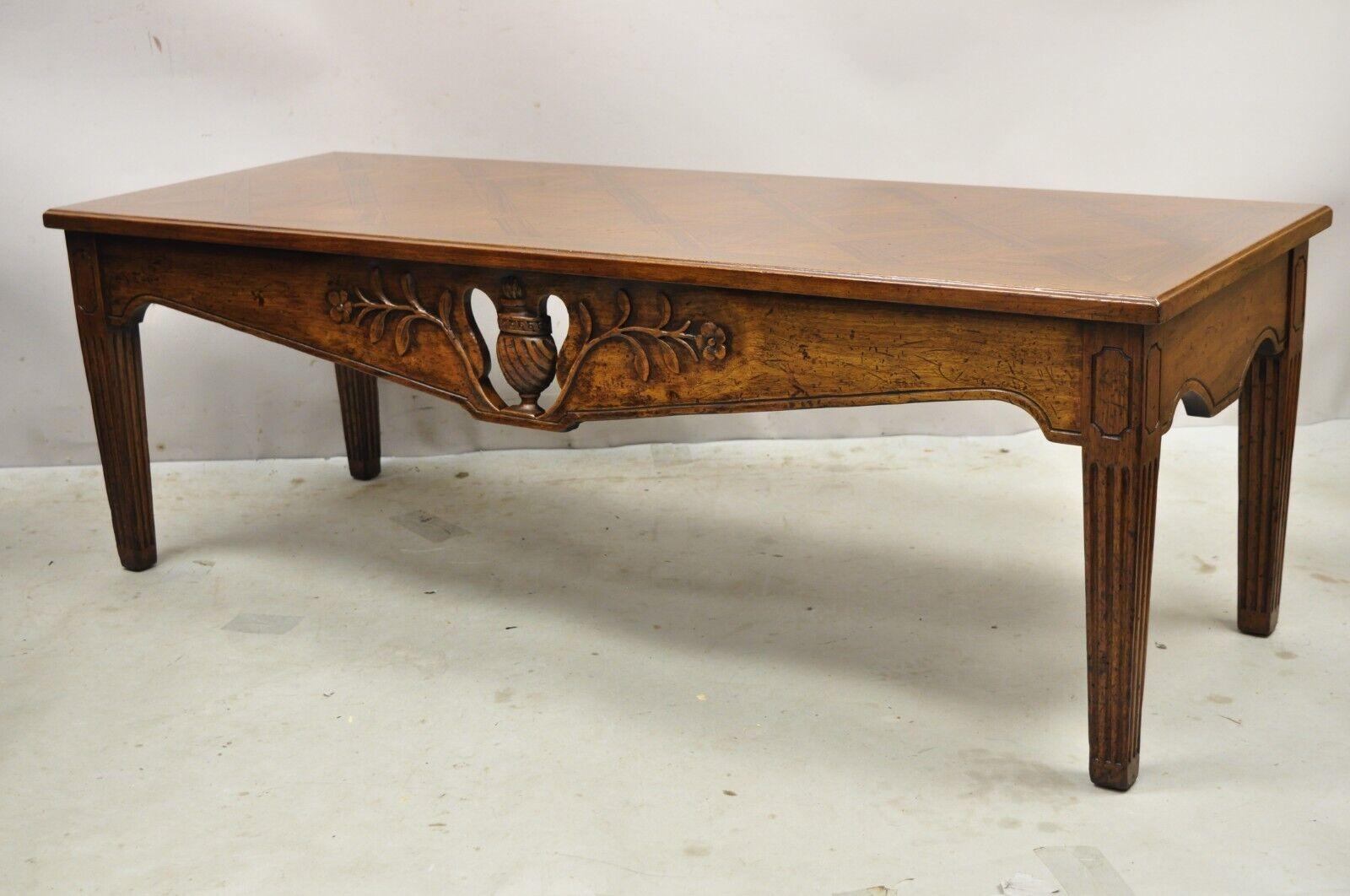 Vintage Italian Provincial Walnut French Country Parquetry Inlay Coffee Table For Sale 6