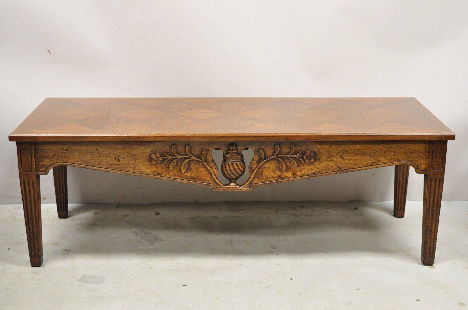 French Provincial Vintage Italian Provincial Walnut French Country Parquetry Inlay Coffee Table For Sale
