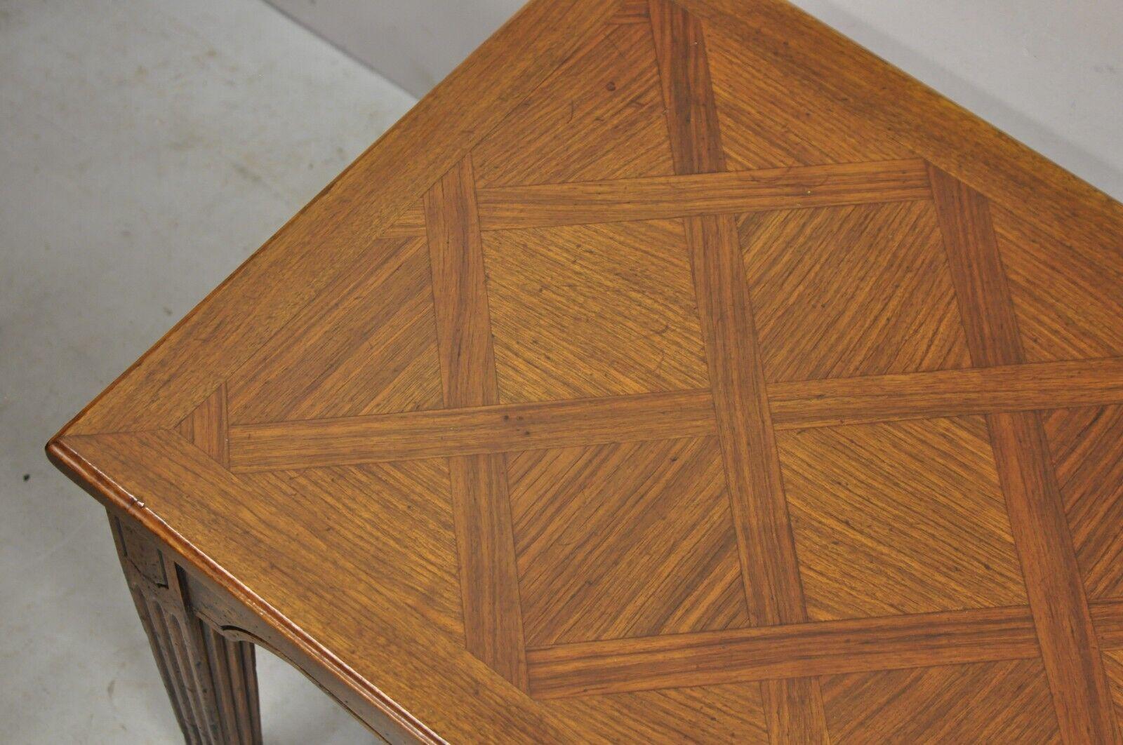 Vintage Italian Provincial Walnut French Country Parquetry Inlay Coffee Table For Sale 1