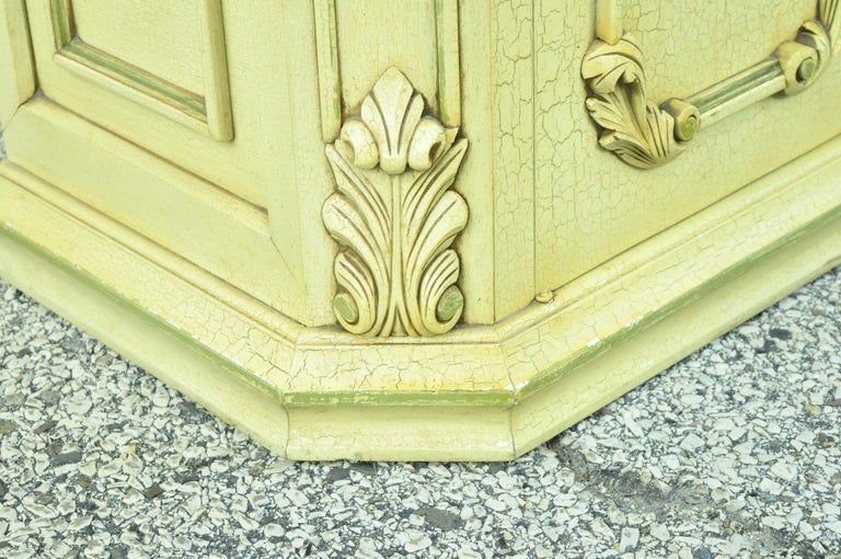 Vintage Italian Provincial Yellow Green Distress Painted Buffet Server Cabinet 3