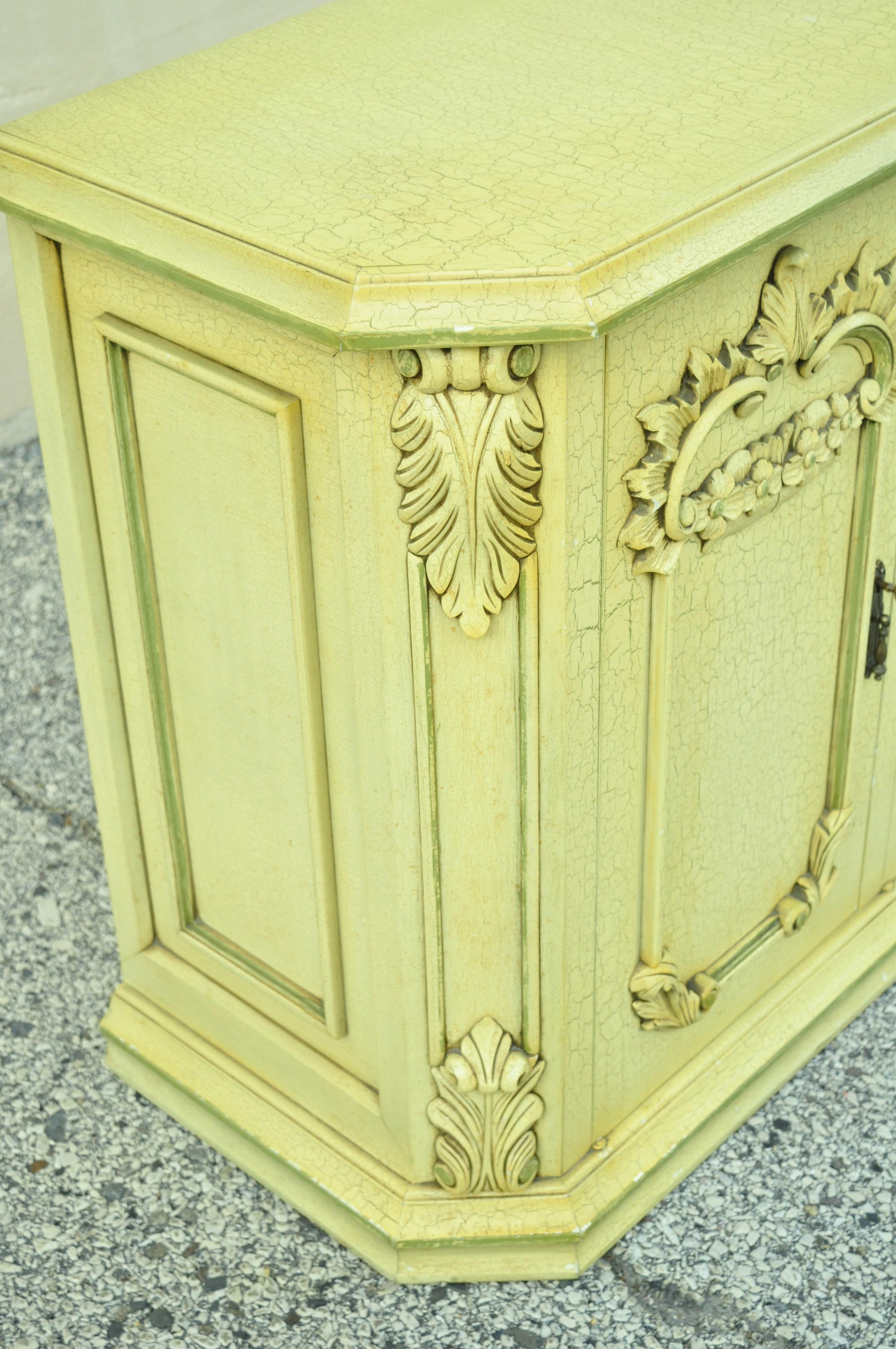 Vintage Italian Provincial Yellow Green Distress Painted Buffet Server Cabinet 4
