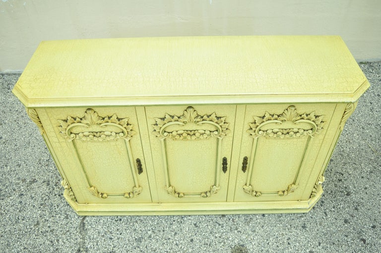 Vintage Italian Provincial Yellow Green Distress Painted Buffet Server Cabinet 5