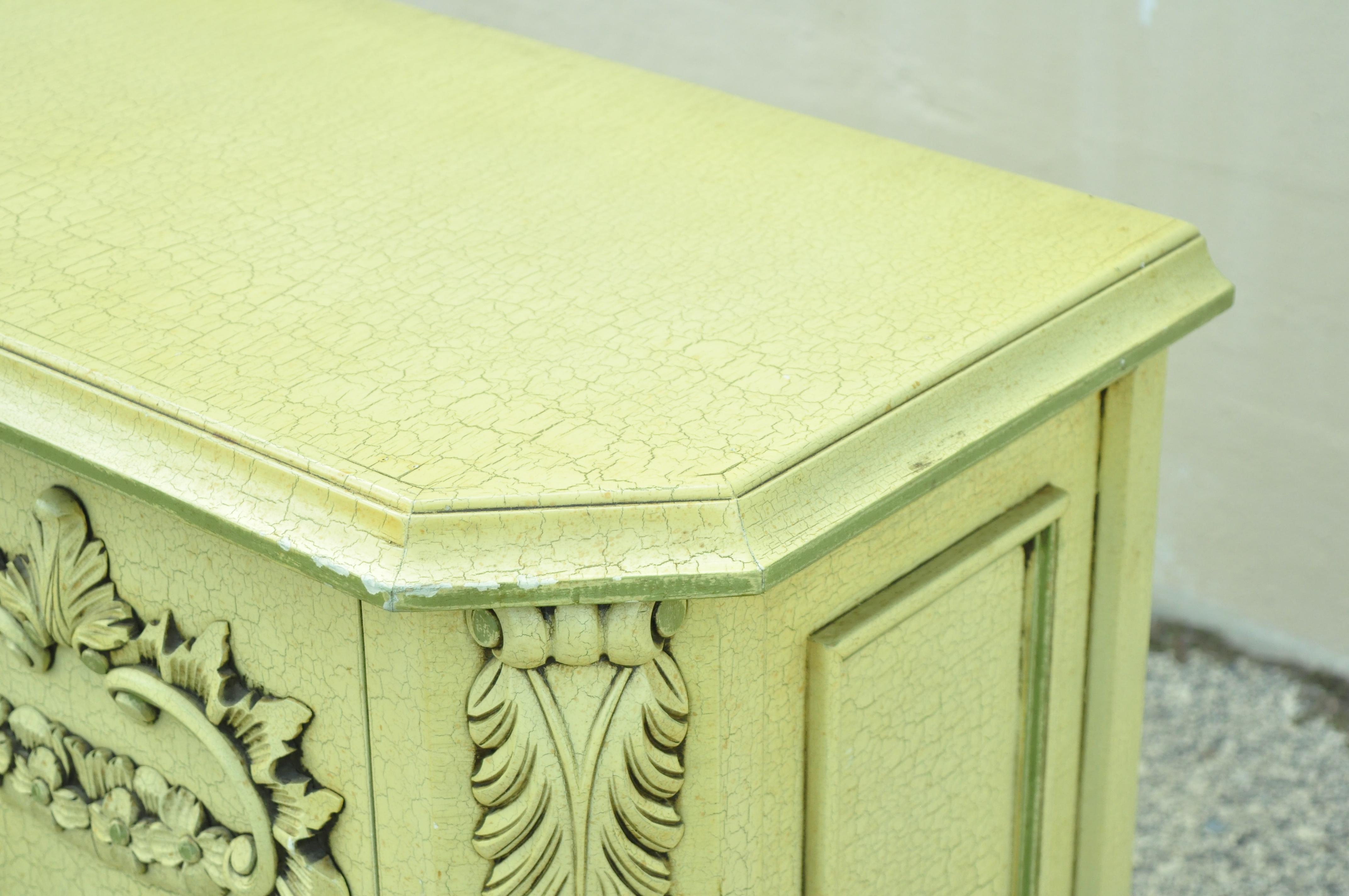 20th Century Vintage Italian Provincial Yellow Green Distress Painted Buffet Server Cabinet