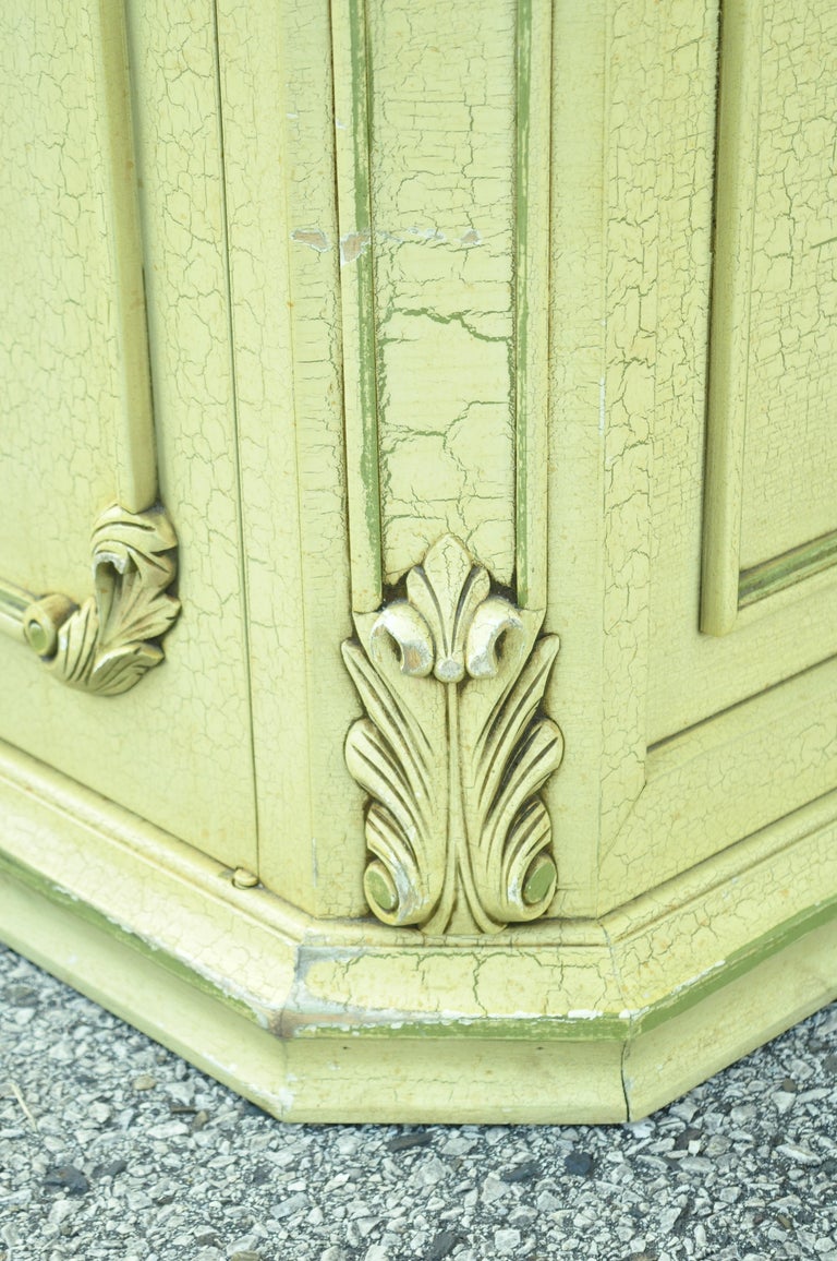 Vintage Italian Provincial Yellow Green Distress Painted Buffet Server Cabinet 2