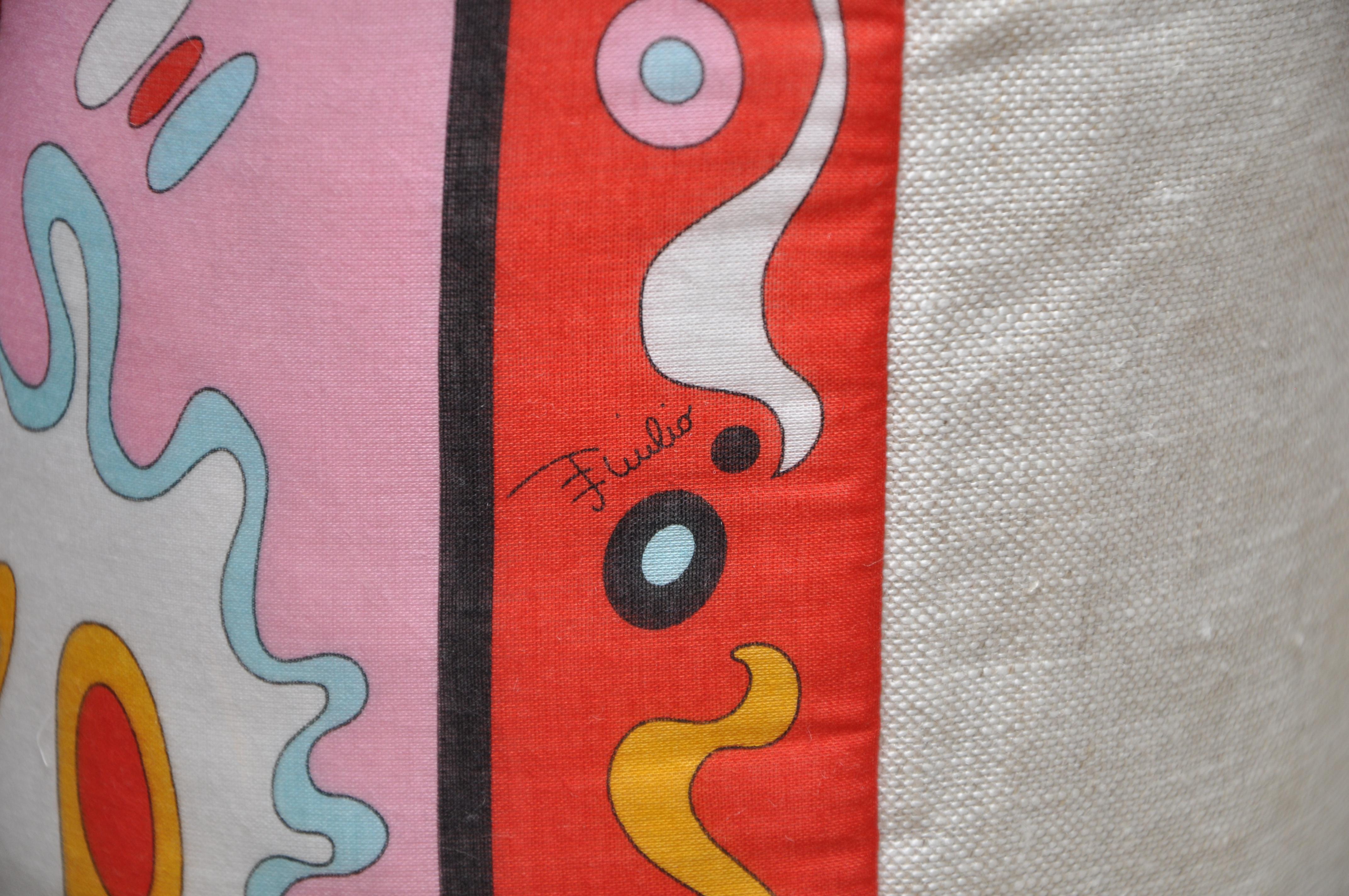 Mid-Century Modern Vintage Italian Pucci Scarf Pink Red Irish Linen Pillow Scatter Cushion