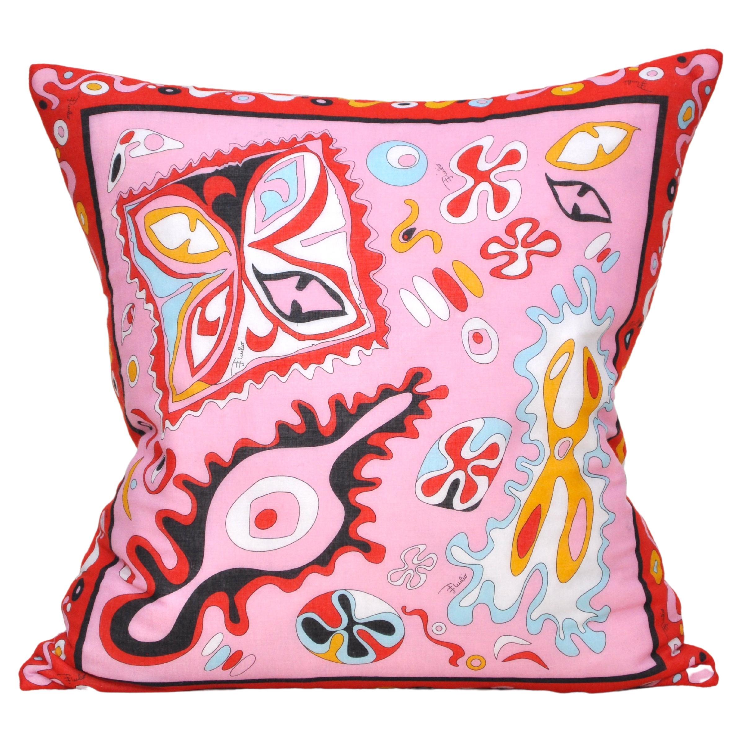 Vintage Italian Pucci Scarf Pink Red Irish Linen Pillow Scatter Cushion