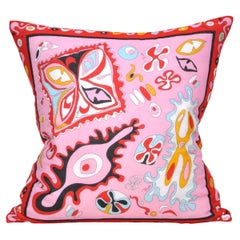 Coussin écharpe italienne Pucci rose rouge lin irlandais