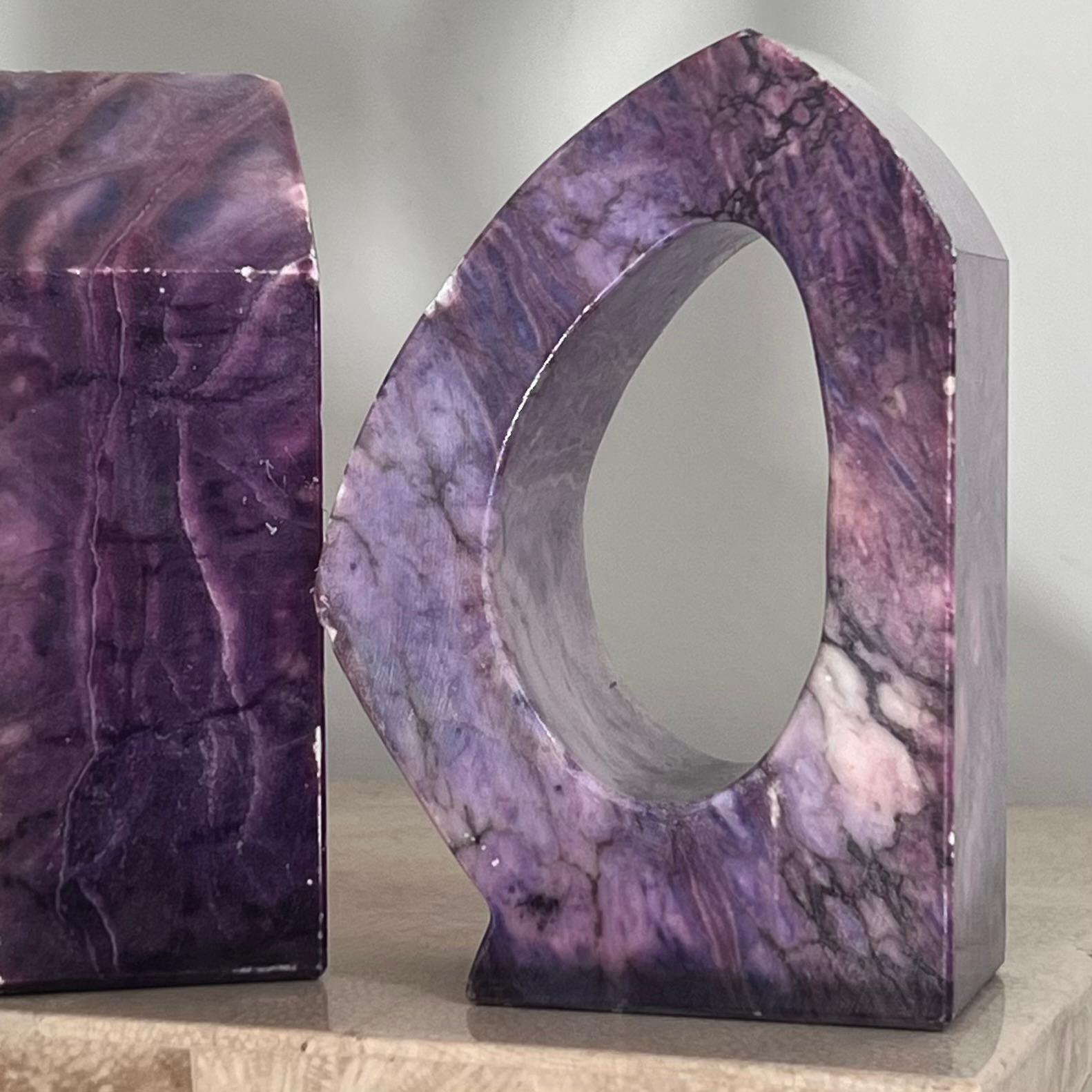 Vintage Italian purple marble bookends, 1960s For Sale 7