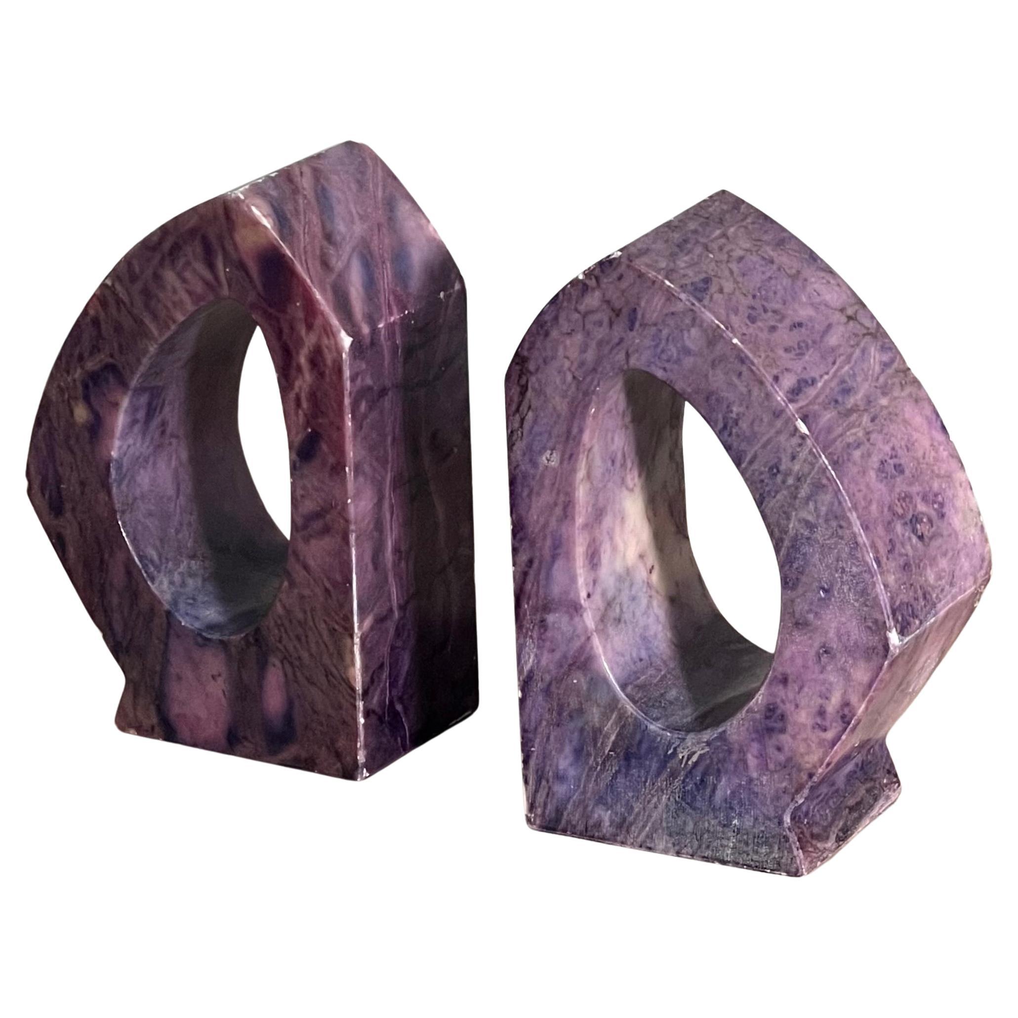 Vintage Italian purple marble bookends, 1960s For Sale