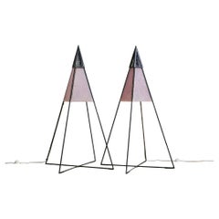 Vintage Italian Pyramidal Floor Lamp in Pink Glass + Black Metal - 2 Available