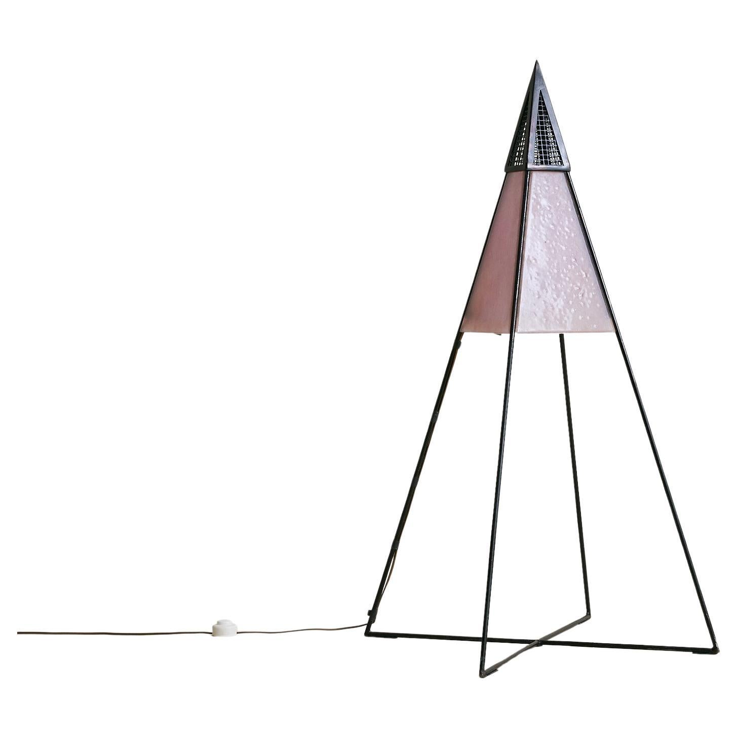 Vintage Italian Pyramidal Floor Lamp in Pink Glass + Black Metal - 2 Available