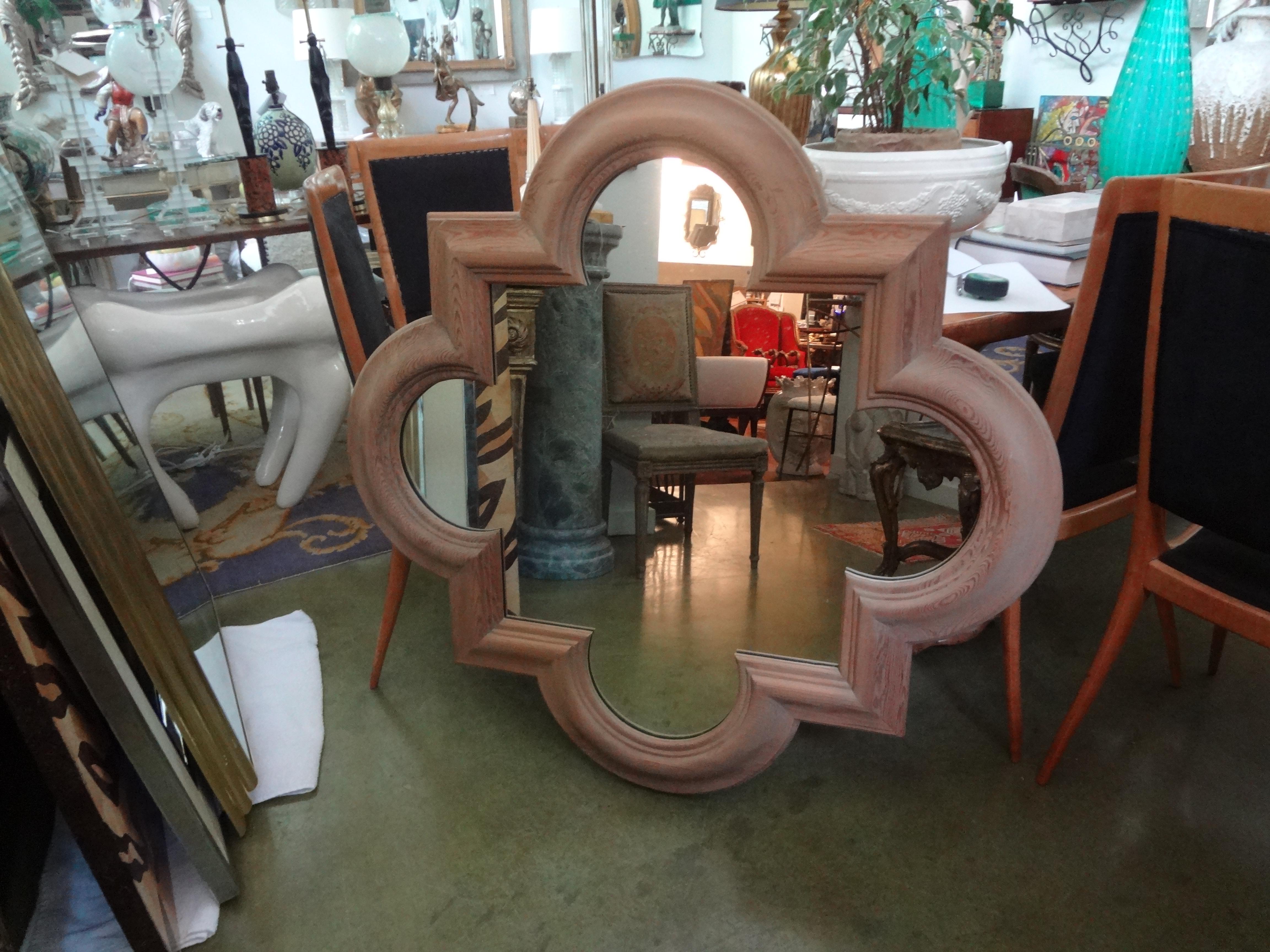 Oak Large Italian Quatrefoil Wood Mirror For Sale