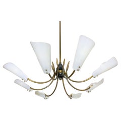 Vintage Italian radial spider chandelier with frosted shades, 1970s