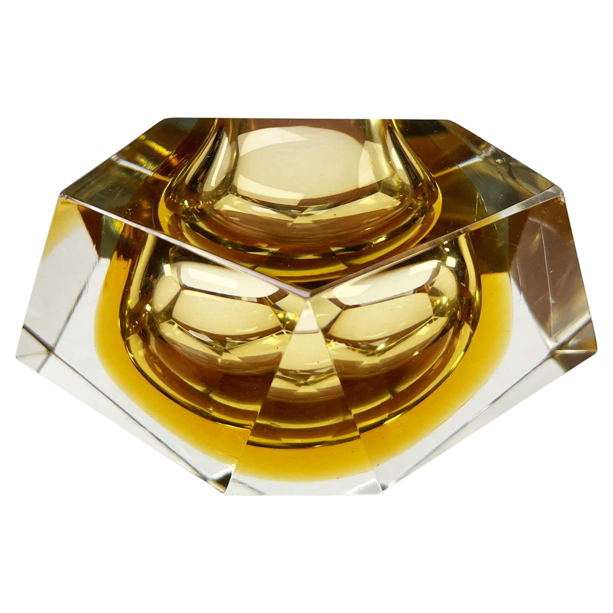 Vintage Italian Rare Jaune Sommerso Murano Glass Bowl, 1970s