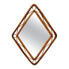 Specchio italiano vintage in rattan e bambù a forma di diamante