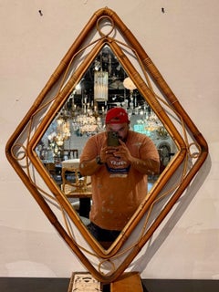 Vintage Italian Rattan and Bamboo Diamond Shaped Mirror