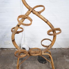Vintage Italian Rattan and Bamboo Plant Stand, 1960s