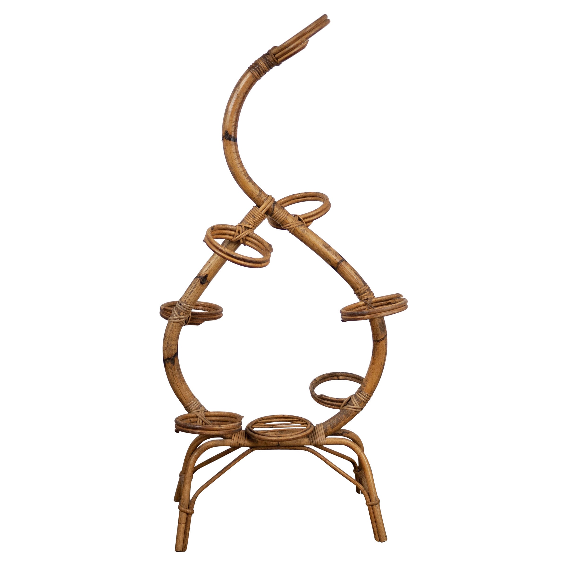 Vintage Italian Rattan and Bamboo Plant Stand, 1960s For Sale