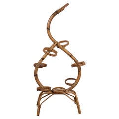 Vintage Italian Rattan and Bamboo Plant Stand, 1960s