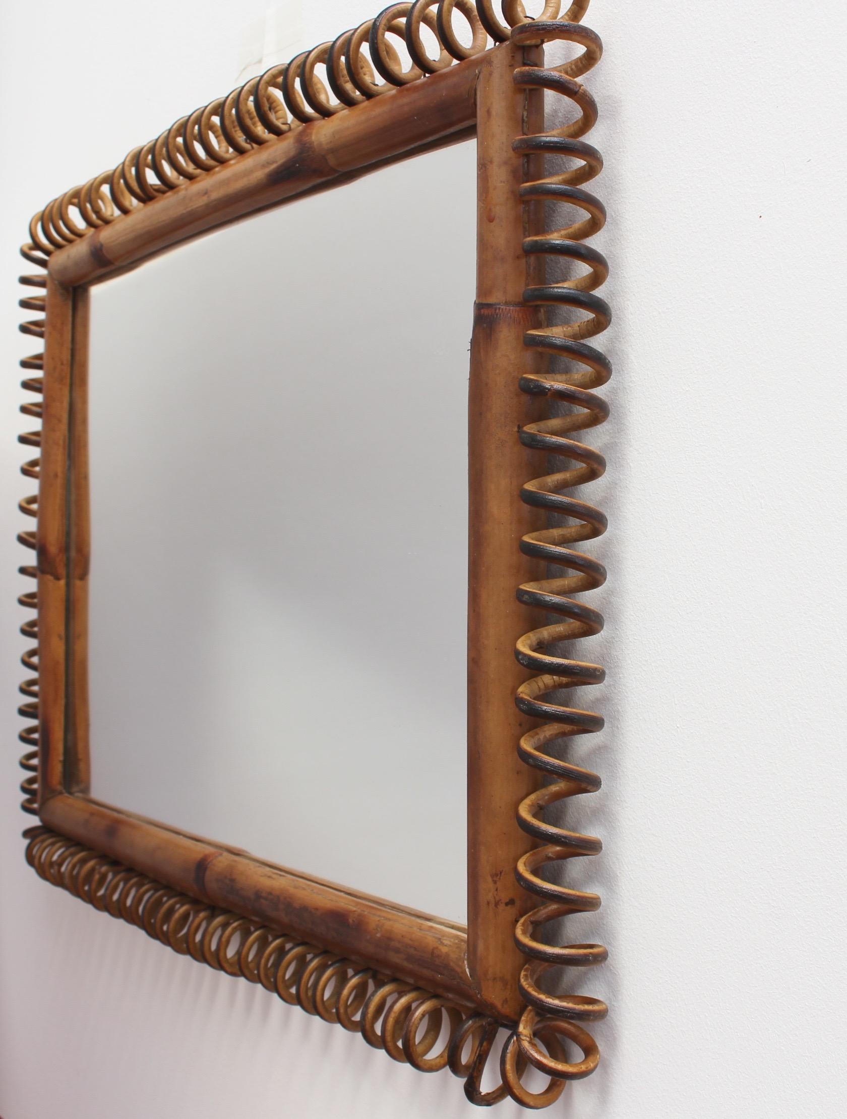 Vintage Italian Rattan and Bamboo Rectangular Mirror, circa 1960s 5