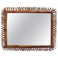 Vintage Italian Rattan and Bamboo Rectangular Mirror, circa 1960s