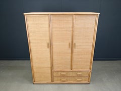 Vintage italian rattan and bamboo wardrobe, 1960s