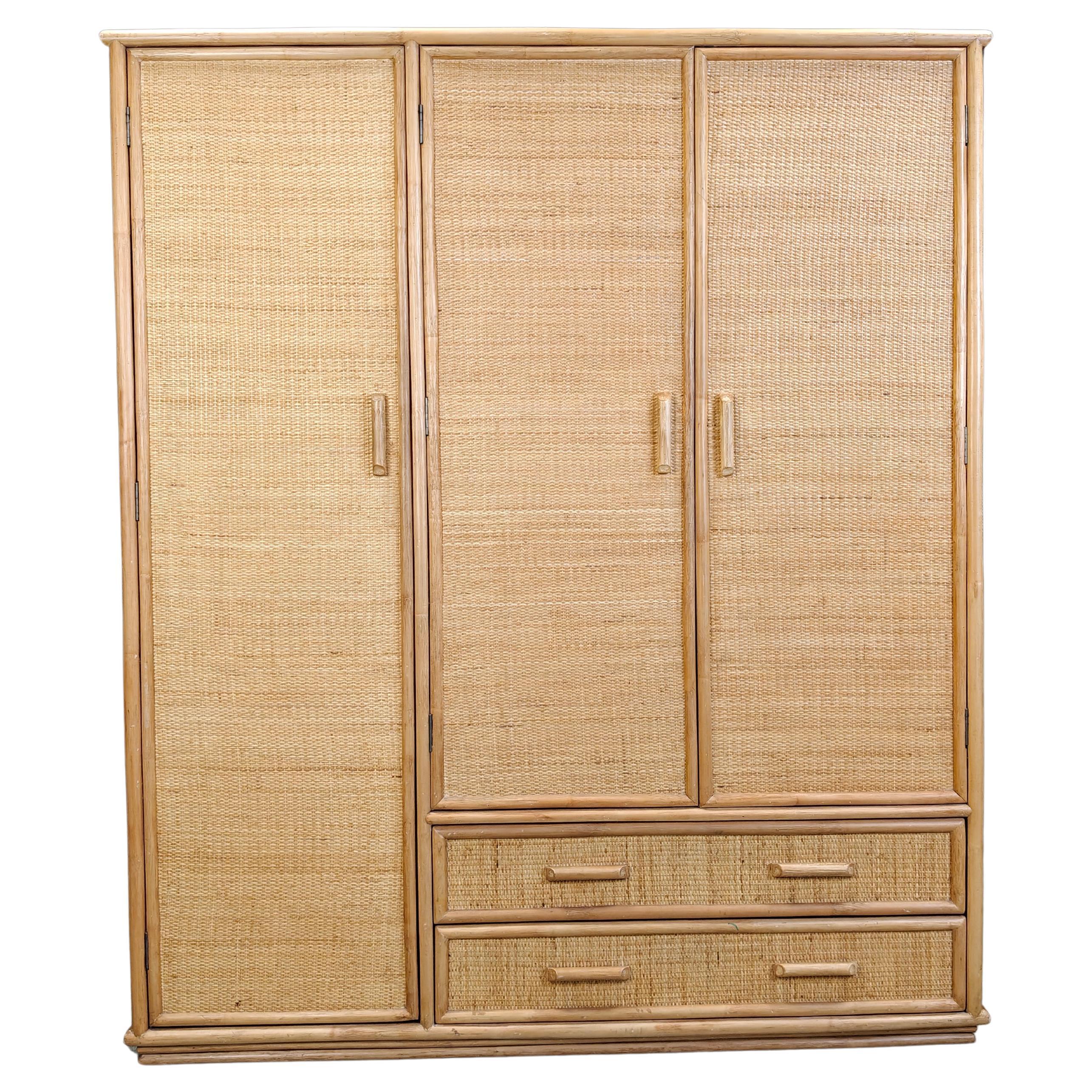 Armadio italiano vintage in rattan e bambù, anni 
60