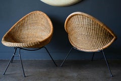 Sedie e tavolo vintage in rattan e ferro, 1950 ca.