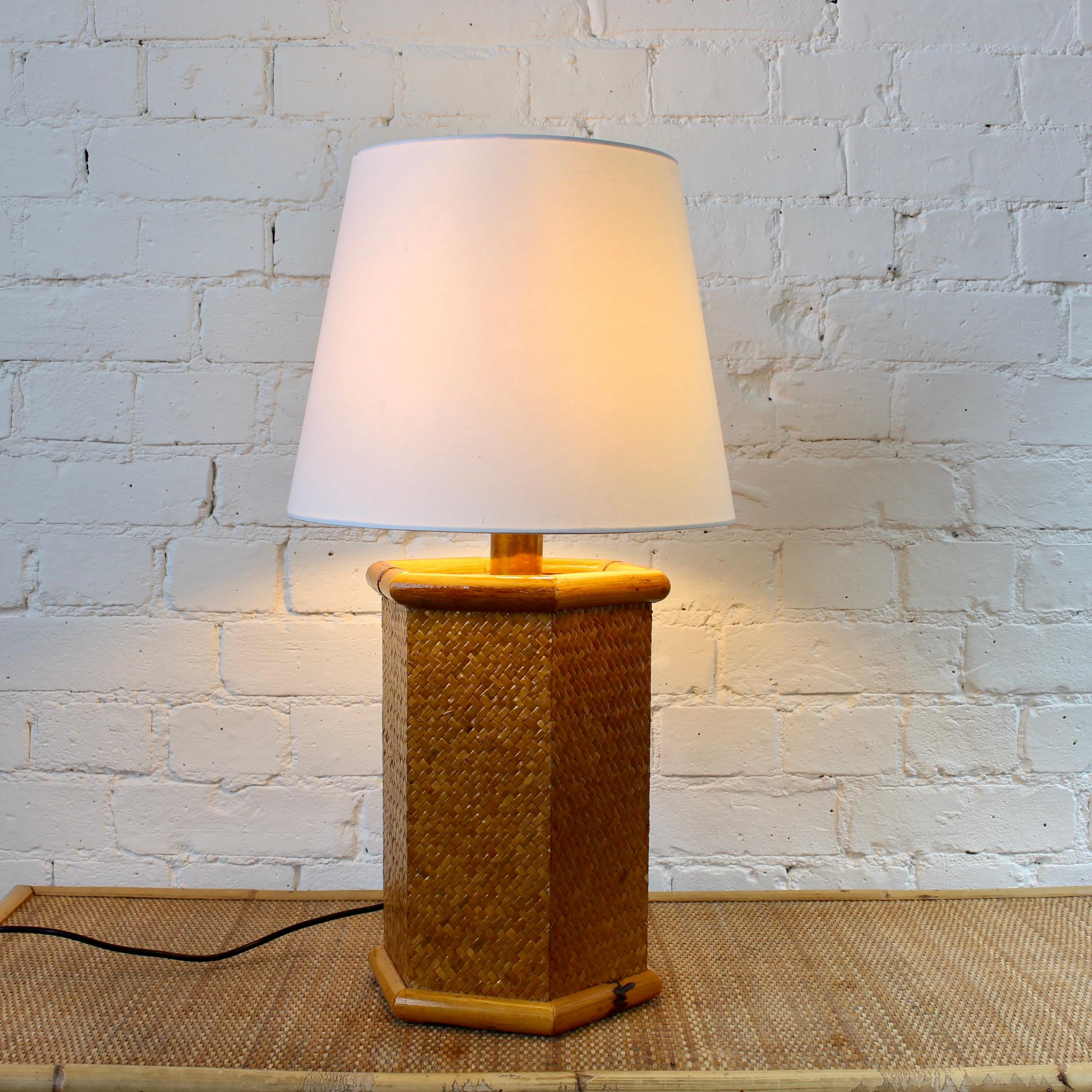 Vintage Italian Rattan & Bamboo Table Lamp, circa 1970 Bon état - En vente à London, GB