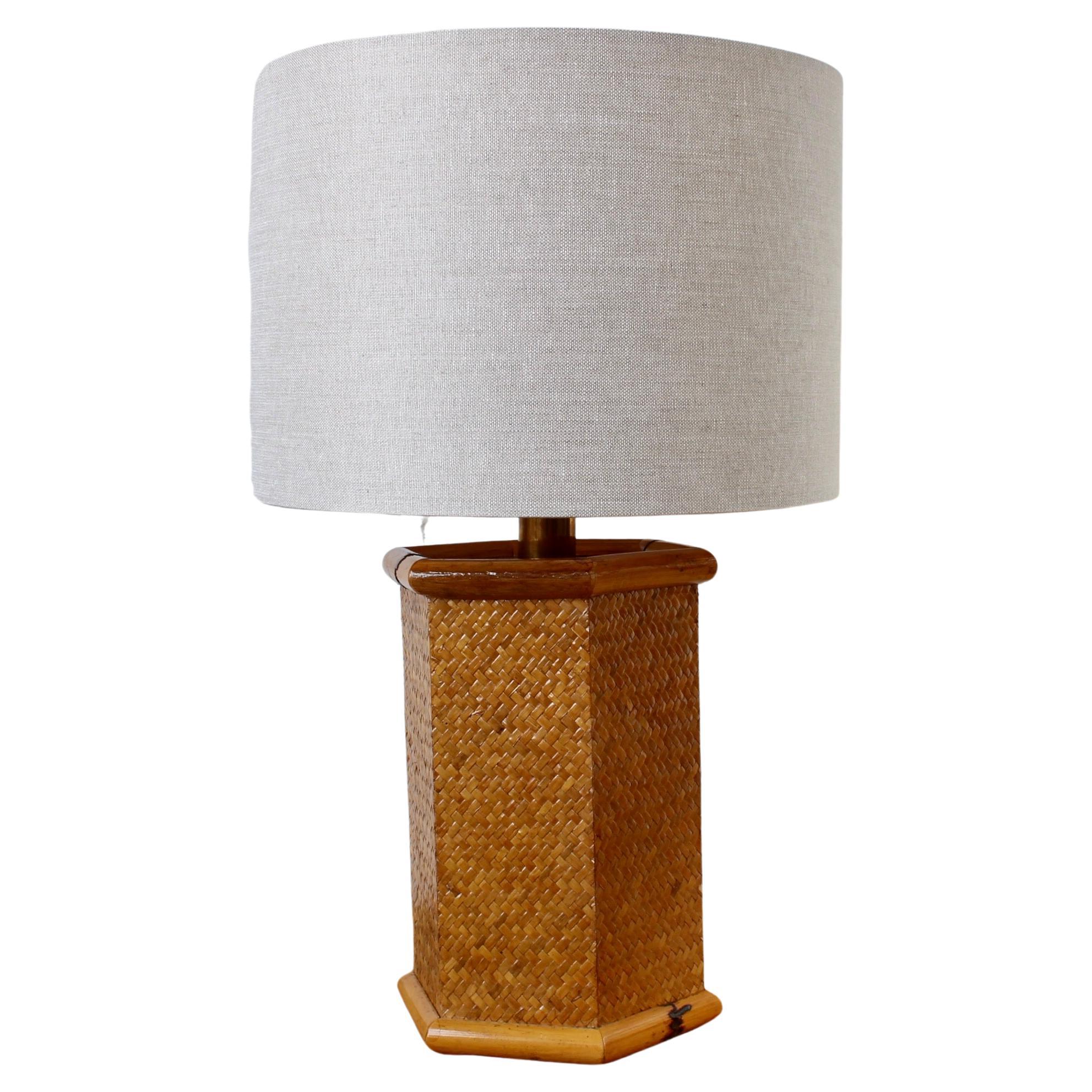 Vintage Italian Rattan & Bamboo Table Lamp, 'circa 1970s'