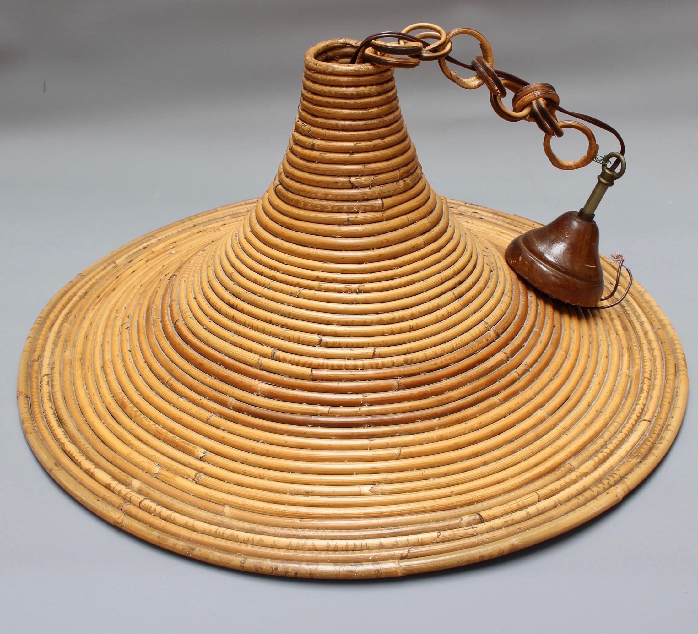Vintage Italian Rattan Ceiling Pendant Lamp in the Style of Vivai del Sud In Fair Condition For Sale In London, GB
