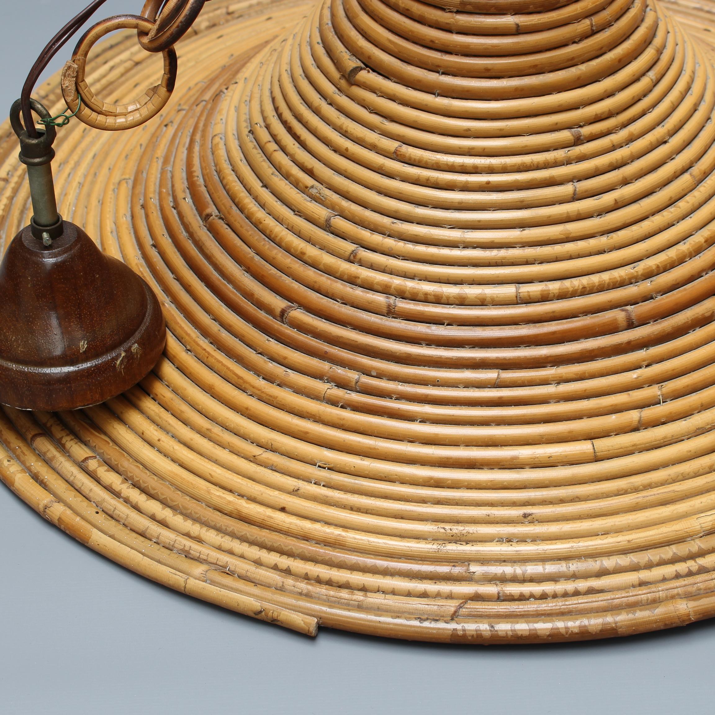 Vintage Italian Rattan Ceiling Pendant Lamp in the Style of Vivai del Sud For Sale 2