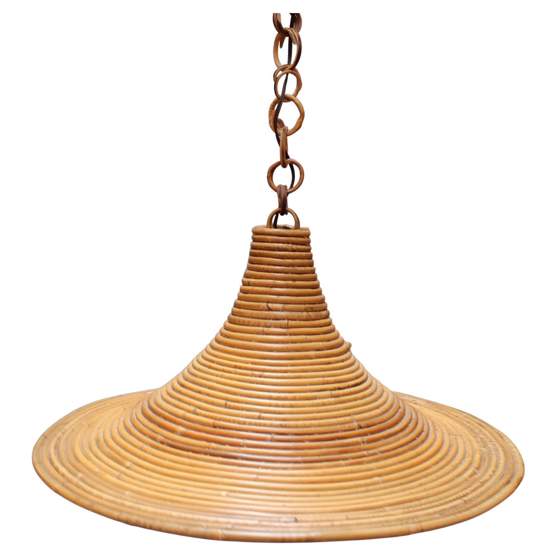Vintage Italian Rattan Ceiling Pendant Lamp in the Style of Vivai del Sud For Sale