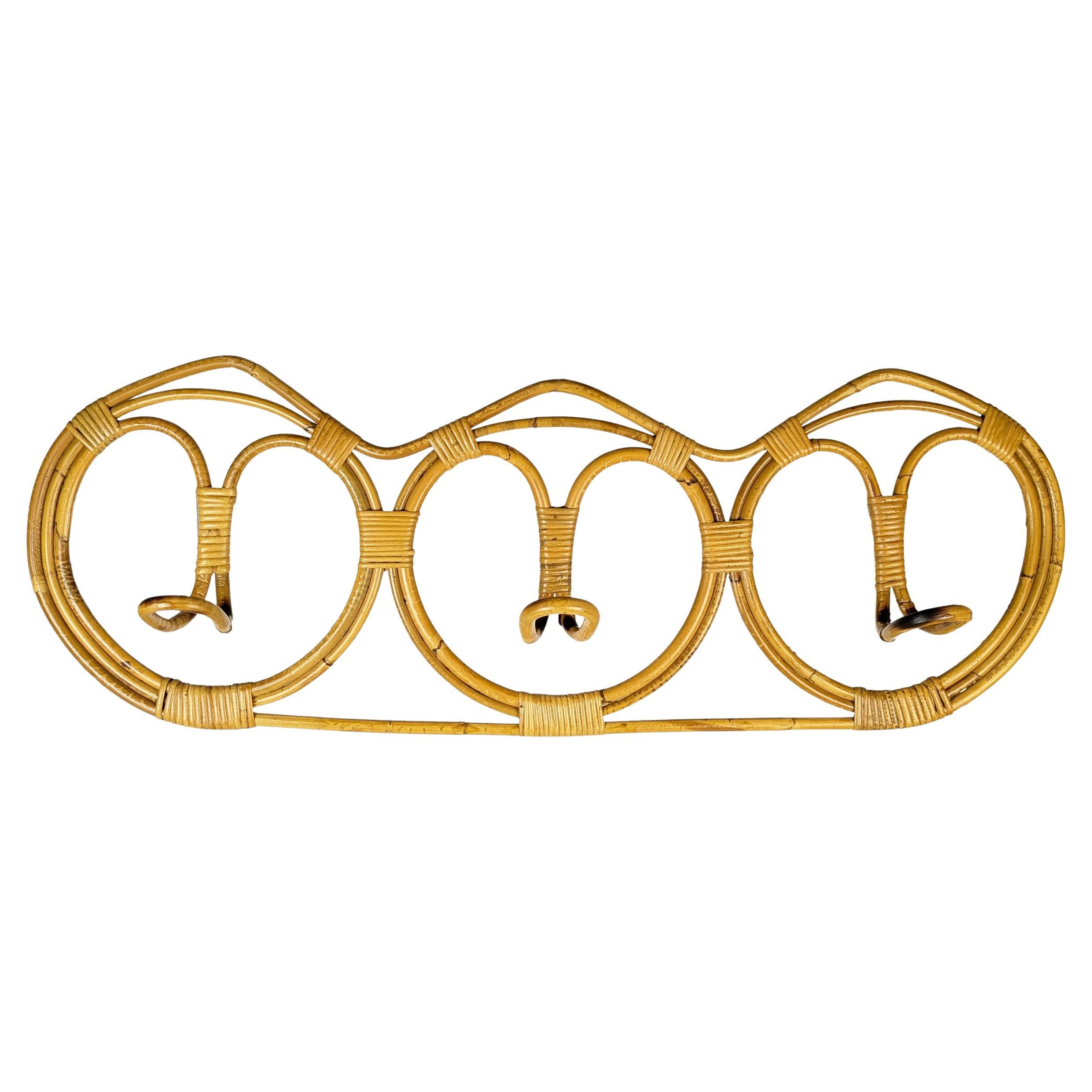Vintage Italian Rattan Coat Hook Attributed to Franca Helg 1960s (Crochet à vêtements en rotin)