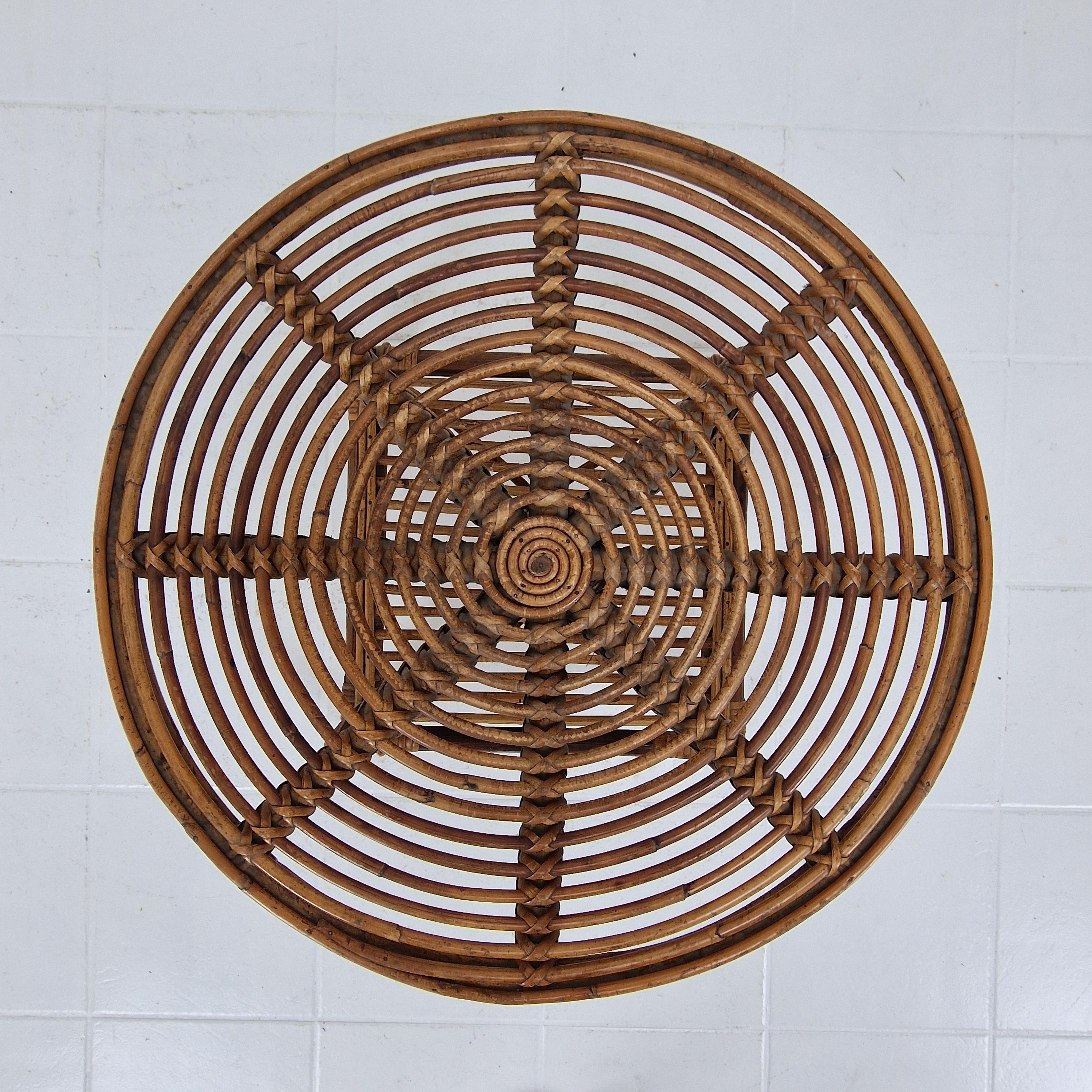 Vintage Italian Rattan Coffee or Side Table With New Glass Plate, 1970s For Sale 5