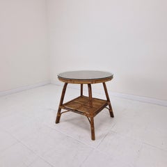 Table basse ou d'appoint en rotin vintage italien avec nouvelle plaque de verre, 1970